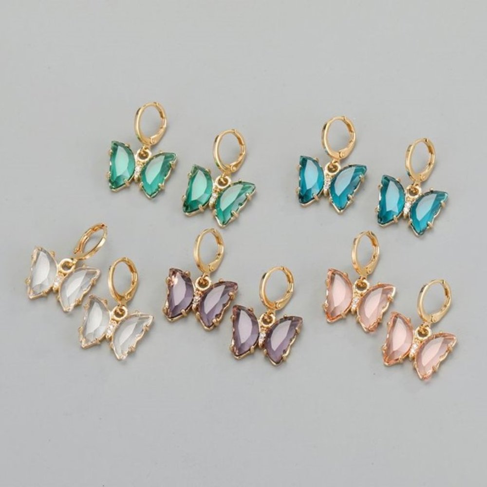 Crystal and gold butterfly huggie earrings